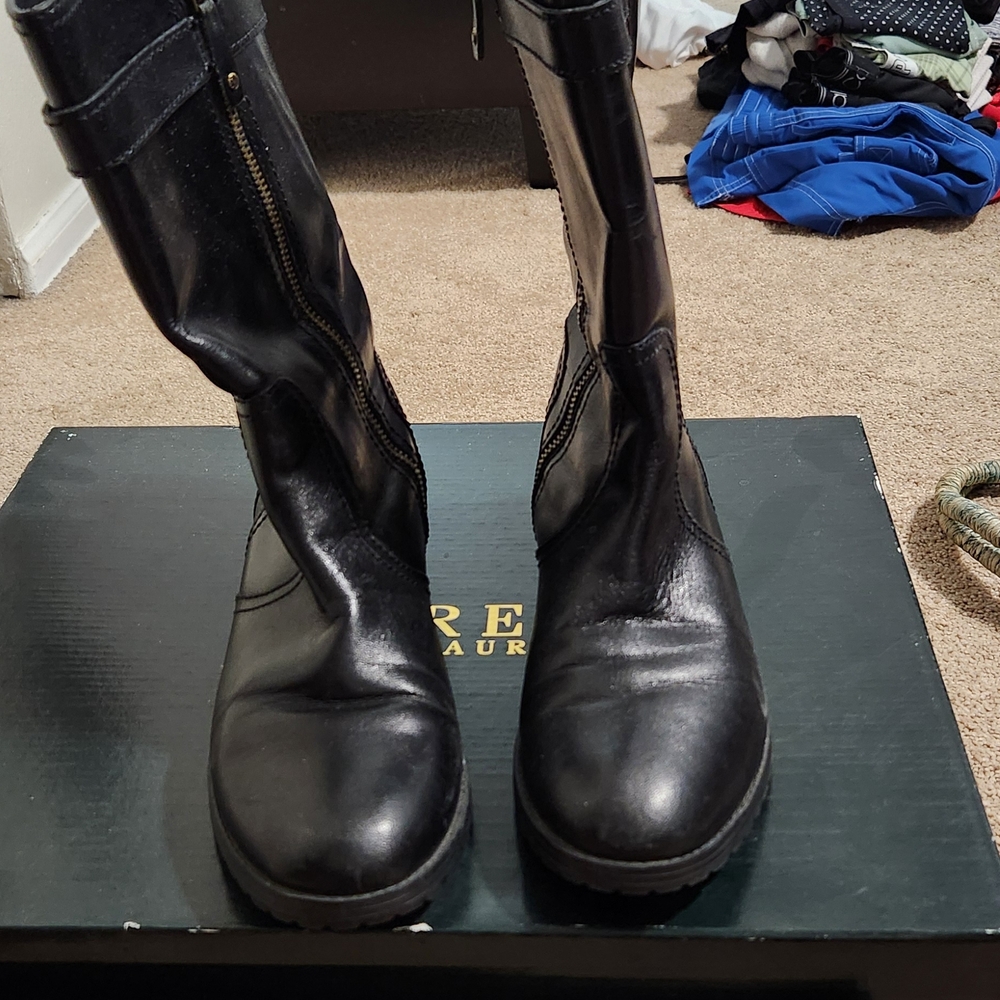 Ralph Lauren Black Combat Moto Boots Sleek Leather